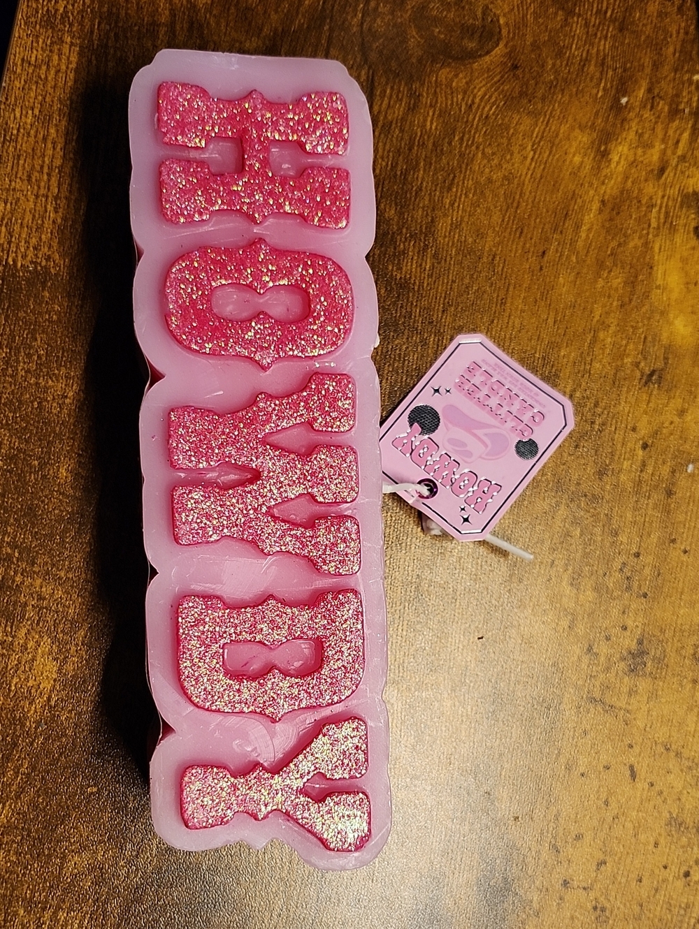 Jubilee Home HOWDY Pink Glitter Word Candle